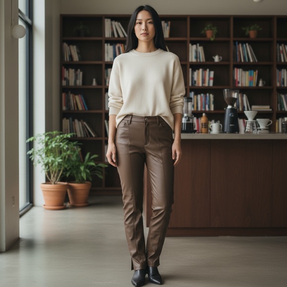 Zara Pants - Zara Taupe Faux Leather High Rise Straight Leggings Size XSmall